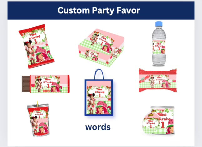 Strawberry Shortcake Party Favor  Editable Templates